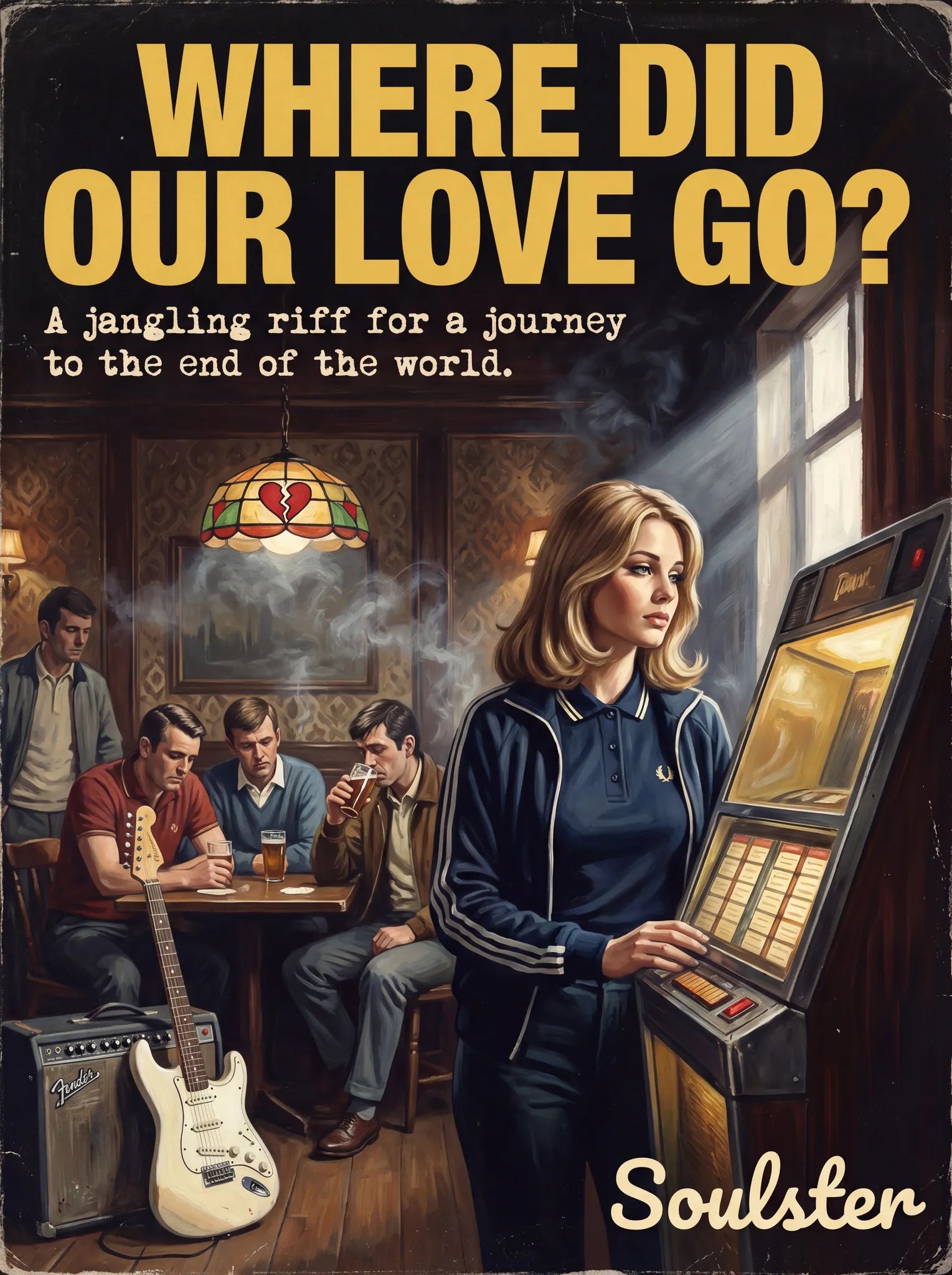 Soulster retro pulp thriller book cover style art print illustration inspired by Alternative Indie - Where Did Our Love Go?.