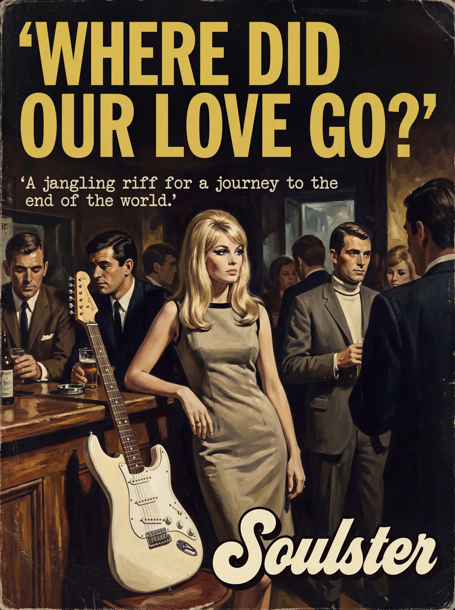 Soulster cinematic vintage pulp book cover art print illustration styled in a classic 1960s theme inspired by Where Did Our Love Go?.
