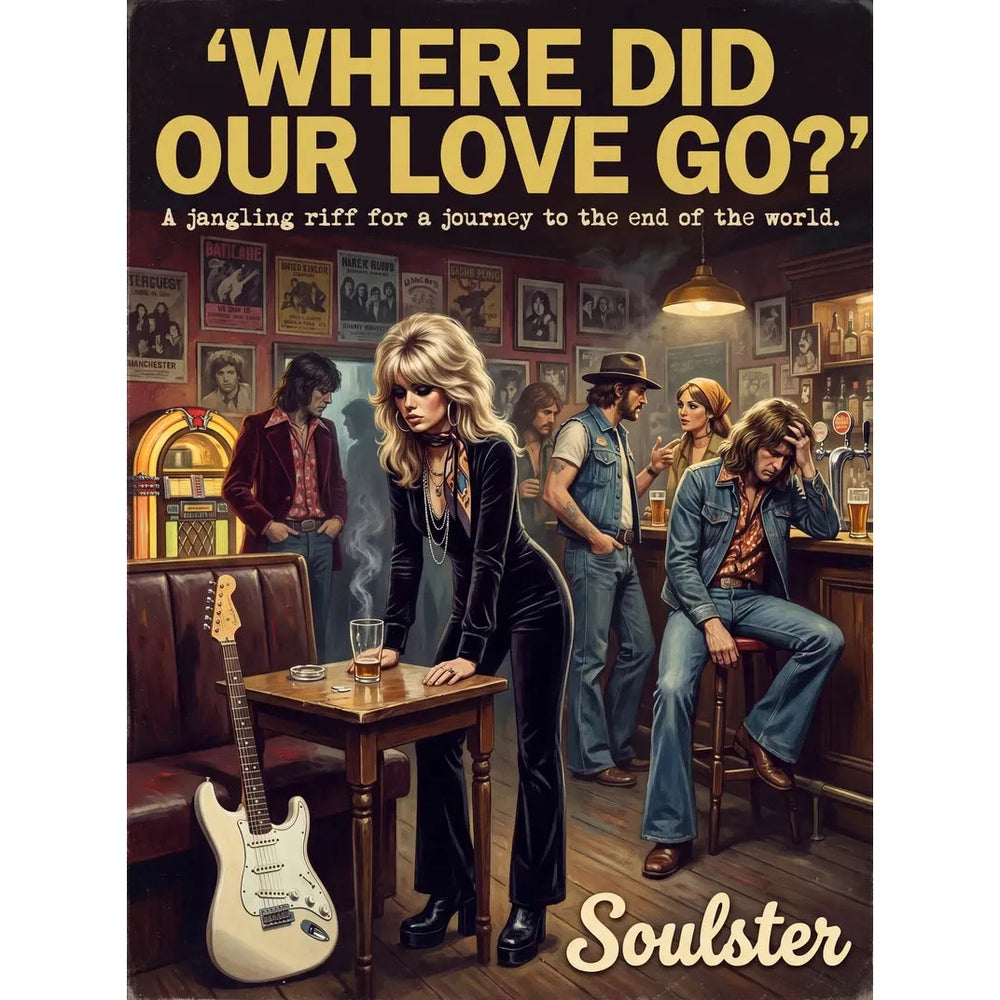 Soulster cinematic vintage pulp book cover art print illustration styled in a classic 1970s theme inspired by Where Did Our Love Go?.