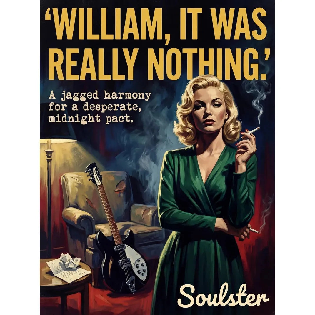 Soulster cinematic vintage pulp book cover art print illustration styled in a classic 1950s design layout inspired by William, It Was Really Nothing.