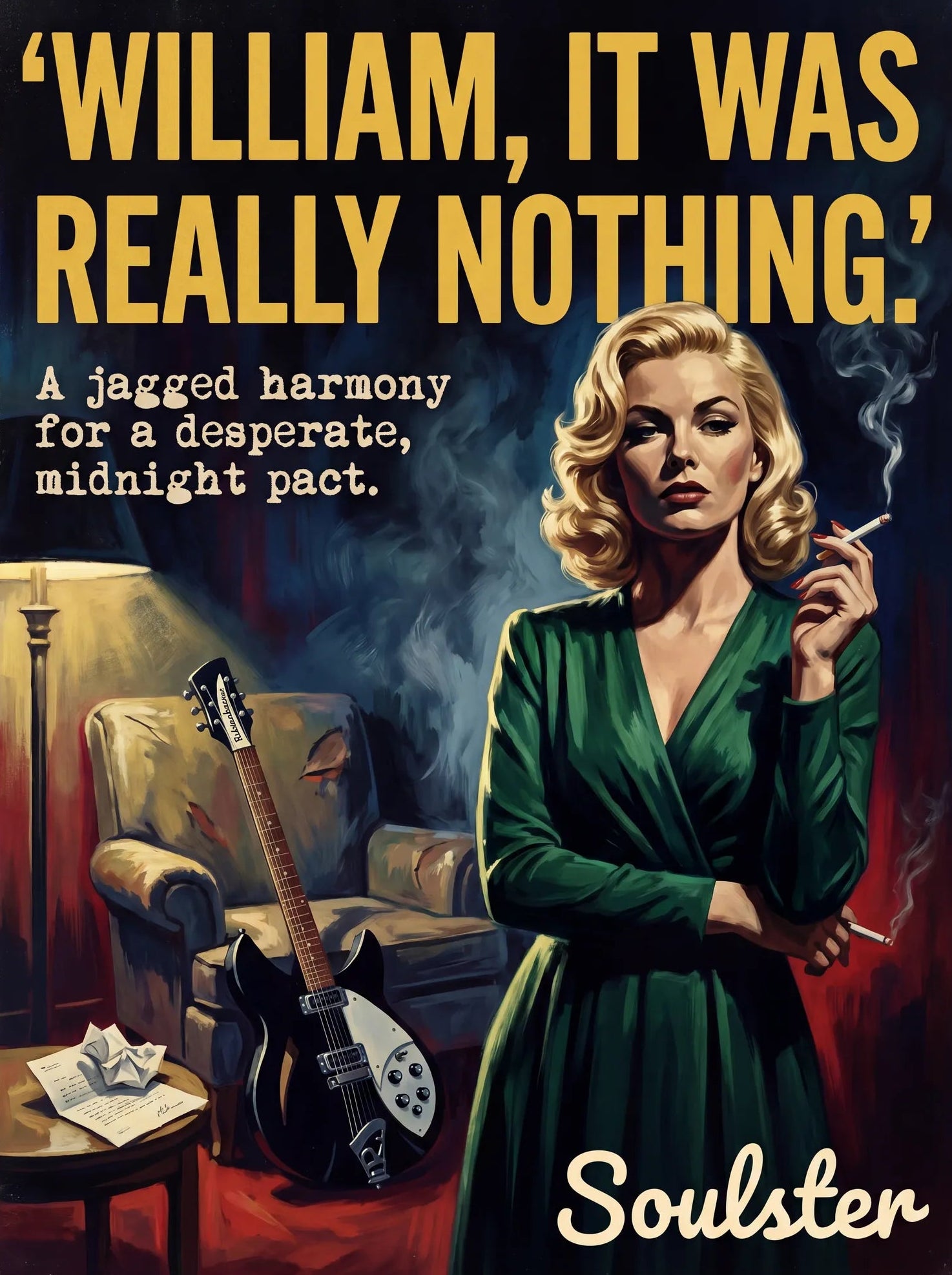 Soulster cinematic vintage pulp book cover art print illustration styled in a classic 1950s design layout inspired by William, It Was Really Nothing.