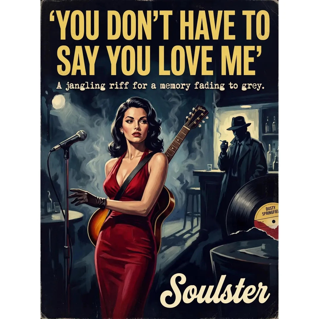 Soulster cinematic vintage pulp book cover art print illustration styled in a classic 1950s theme inspired by You Don't Have To Say You Love Me.