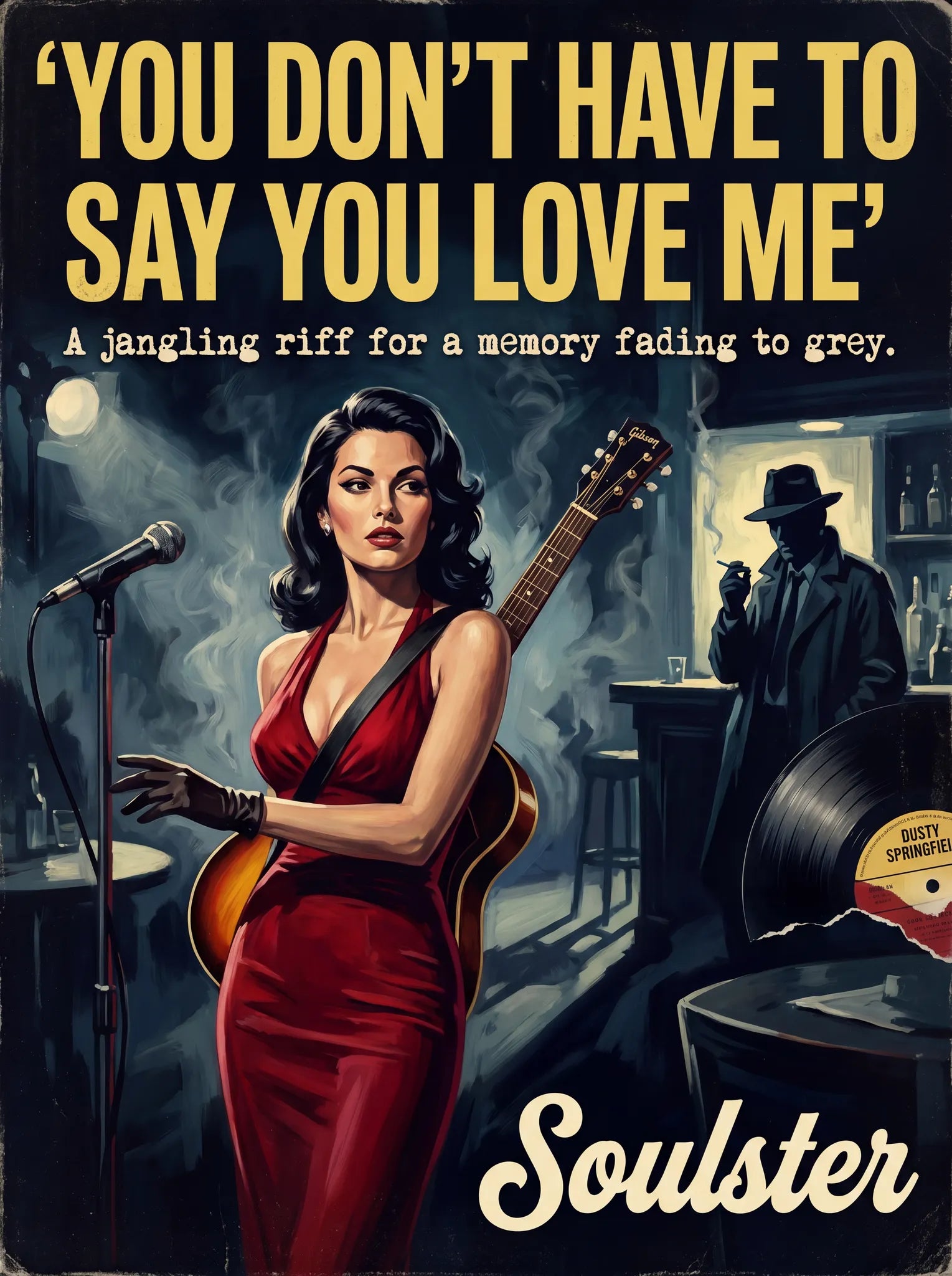 Soulster cinematic vintage pulp book cover art print illustration styled in a classic 1950s theme inspired by You Don't Have To Say You Love Me.