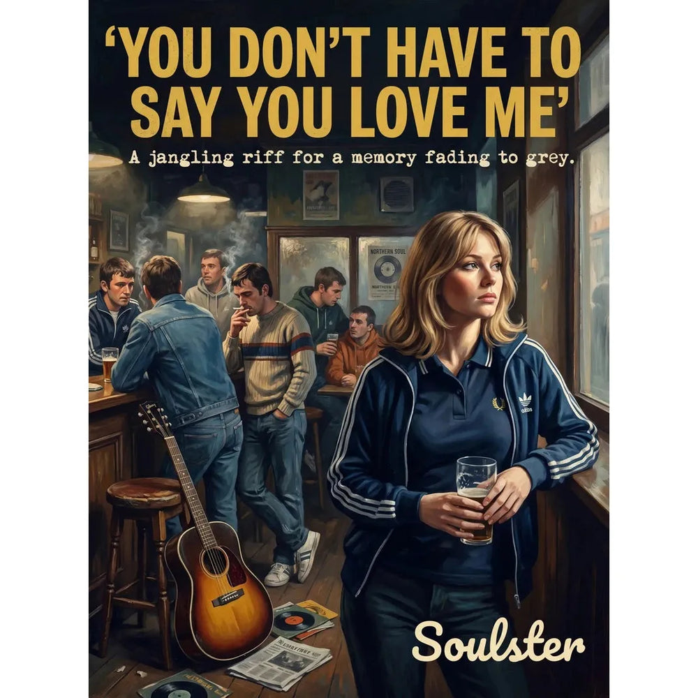 Soulster retro pulp thriller book cover style art print illustration inspired by Alternative Indie - You Don't Have To Say You Love Me.