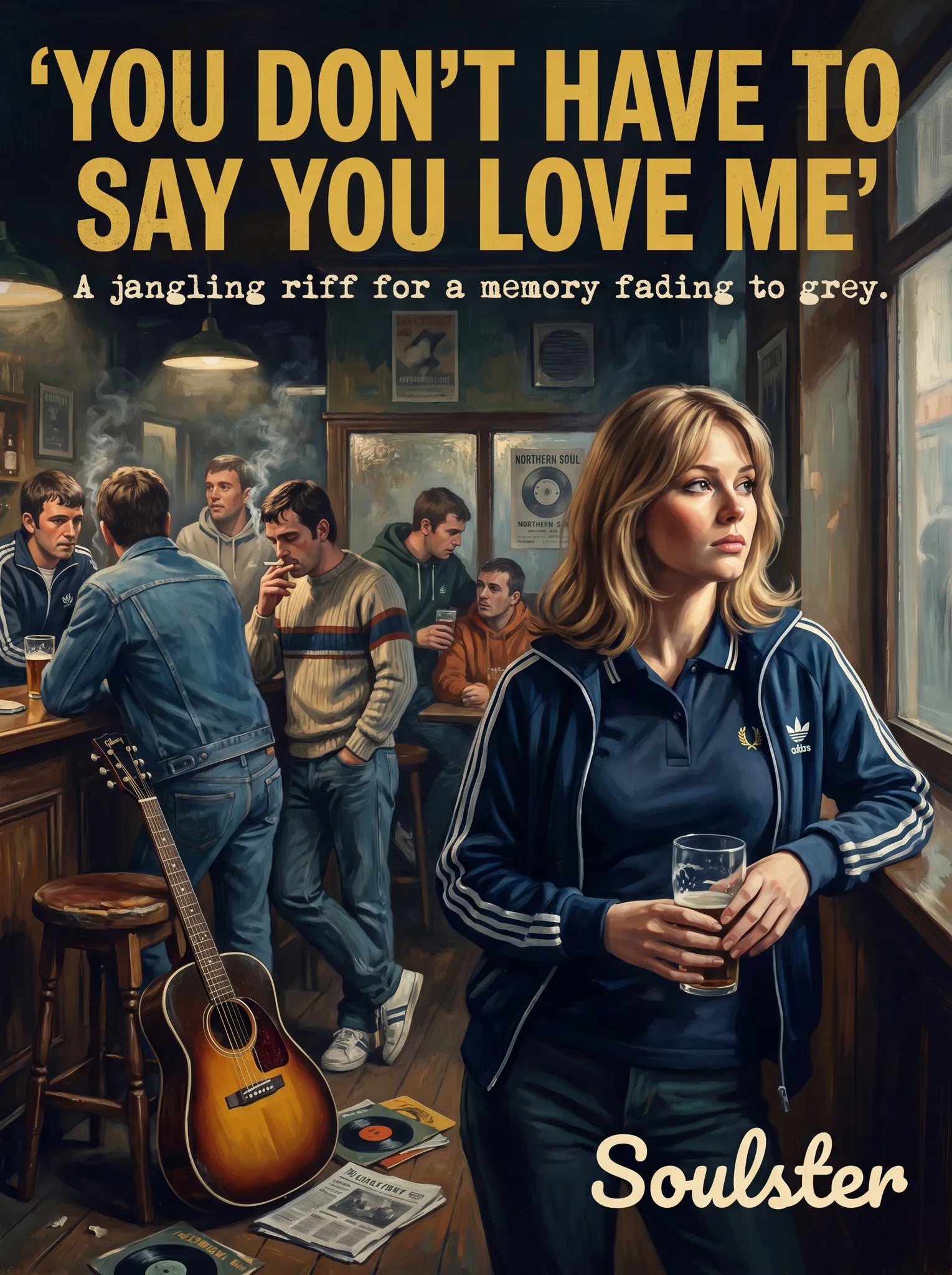 Soulster retro pulp thriller book cover style art print illustration inspired by Alternative Indie - You Don't Have To Say You Love Me.